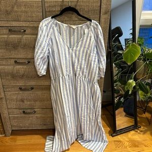 Everlane striped blue linen midi dress, size xs (fits like a small)